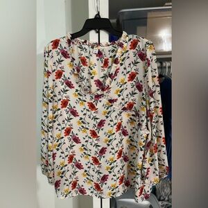 Xl old navy floral print long sleeve blouse with frill detail
